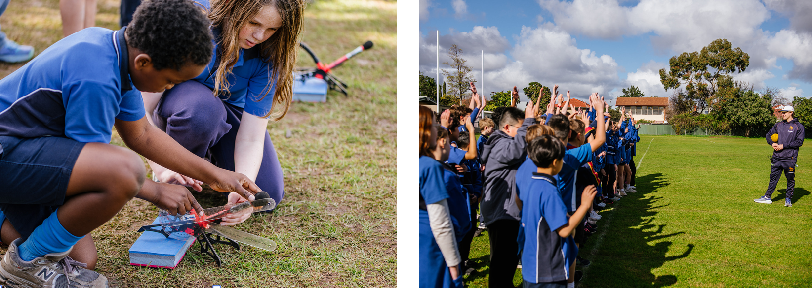 School kids participating in STEM Footy